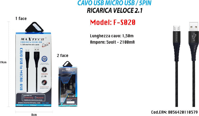 Cavo Micro Usb 1.5mt Dati Caricabatteria Usb Per Samsung Huawei Maxtech F-s020 Cavi Smartphone Trade Shop italia - Napoli, Commerciovirtuoso.it
