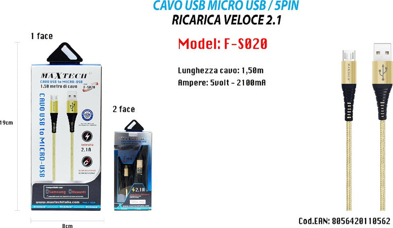 Cavo Micro Usb 1.5mt Dati Caricabatteria Usb Per Samsung Huawei Maxtech F-s020 Cavi Smartphone Trade Shop italia - Napoli, Commerciovirtuoso.it