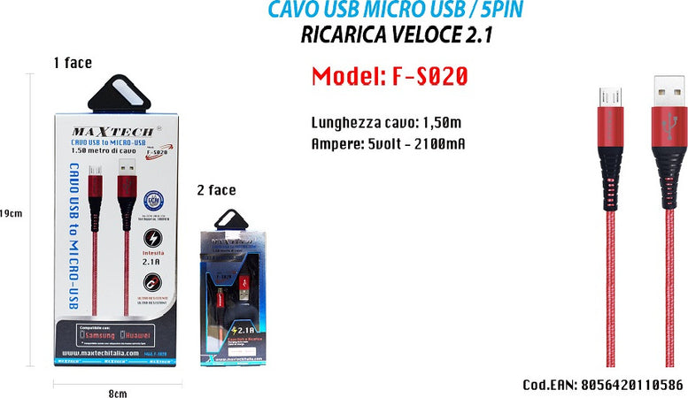 Cavo Micro Usb 1.5mt Dati Caricabatteria Usb Per Samsung Huawei Maxtech F-s020 Cavi Smartphone Trade Shop italia - Napoli, Commerciovirtuoso.it