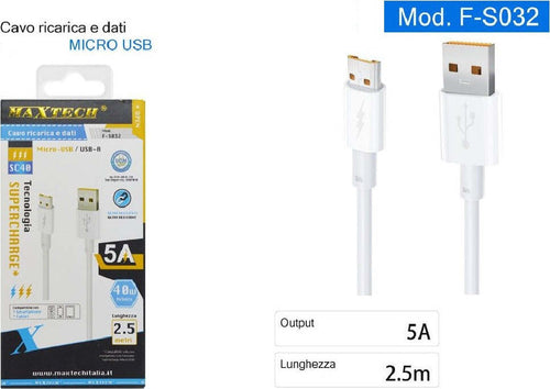 Cavo-Micro-Usb-2.5mt-Supercharge-Ricarica-Rapida-5a-Dati-Smartphone-F-s032-Tablet