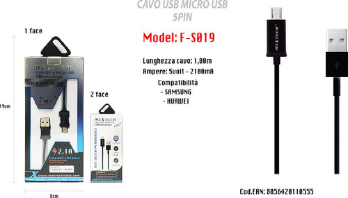 Cavo Micro Usb 5pin Smartphone Samsung Huawei Cavetto Di Ricarica Maxtech F-s019 Cavi Smartphone Trade Shop italia - Napoli, Commerciovirtuoso.it