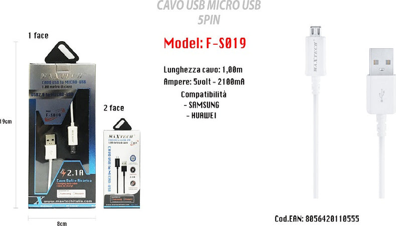 Cavo Micro Usb 5pin Smartphone Samsung Huawei Cavetto Di Ricarica Maxtech F-s019 Cavi Smartphone Trade Shop italia - Napoli, Commerciovirtuoso.it