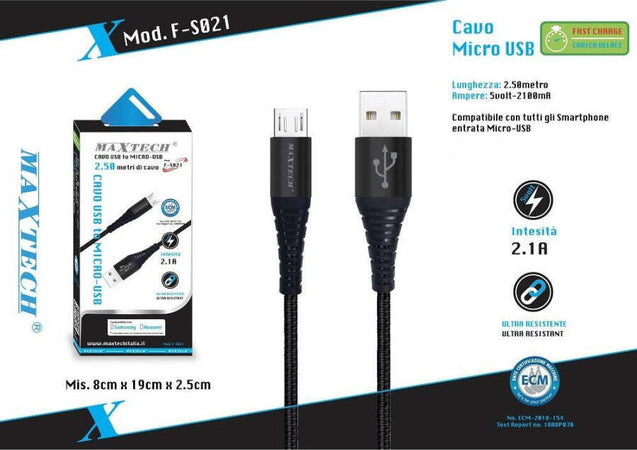 Cavo-Micro-Usb-A-Usb-Ricarica-Dati-Per-Smartphone-Samsung-Huawei-Maxtech-F-s021