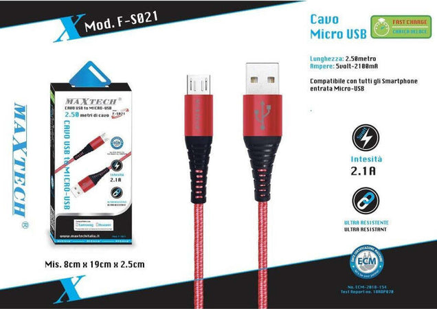 Cavo-Micro-Usb-A-Usb-Ricarica-Dati-Per-Smartphone-Samsung-Huawei-Maxtech-F-s021
