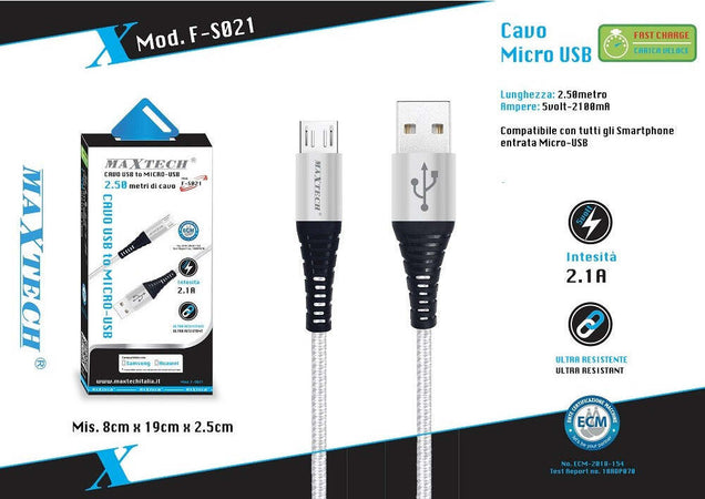 Cavo Micro Usb A Usb Ricarica Dati Per Smartphone Samsung Huawei Maxtech F-s021 Elettronica/Cellulari e accessori/Accessori/Cavi e adattatori/Cavi USB Trade Shop italia - Napoli, Commerciovirtuoso.it