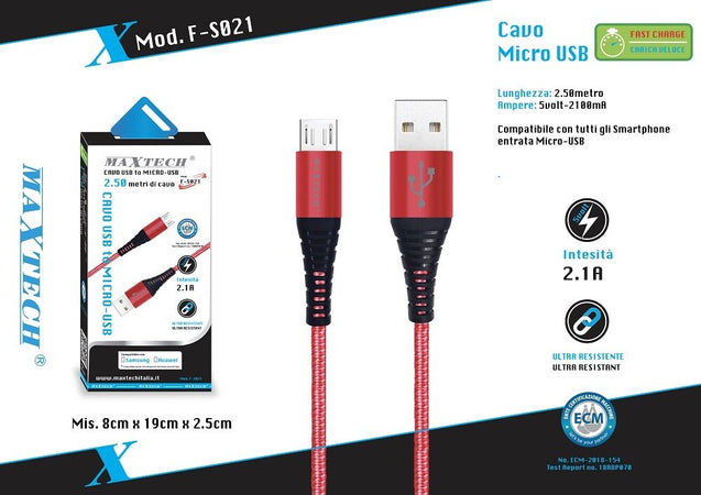 Cavo Micro Usb A Usb Ricarica Dati Per Smartphone Samsung Huawei Maxtech F-s021 Elettronica/Cellulari e accessori/Accessori/Cavi e adattatori/Cavi USB Trade Shop italia - Napoli, Commerciovirtuoso.it