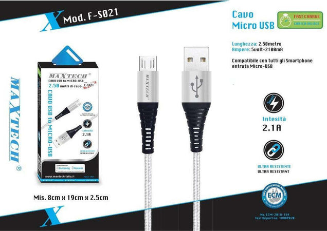 Cavo-Micro-Usb-A-Usb-Ricarica-Dati-Per-Smartphone-Samsung-Huawei-Maxtech-F-s021