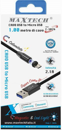 Cavo-Micro-Usb-Ricarica-Dati-Luce-Magnetica-Led-1mt-Per-Smartphone-Maxtech-F-s026
