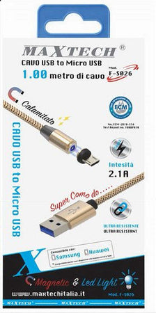 Cavo-Micro-Usb-Ricarica-Dati-Luce-Magnetica-Led-1mt-Per-Smartphone-Maxtech-F-s026