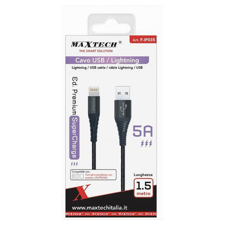 Cavo Per Trasmissione Dati Ricarica Usb/lightning 5a 1.5 Mt Super Carica F-ip035