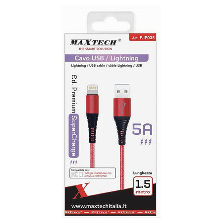 Cavo Per Trasmissione Dati Ricarica Usb/lightning 5a 1.5 Mt Super Carica F-ip035