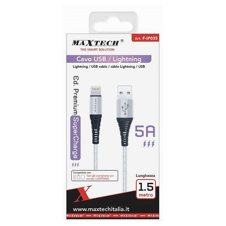 Cavo Per Trasmissione Dati Ricarica Usb/lightning 5a 1.5 Mt Super Carica F-ip035