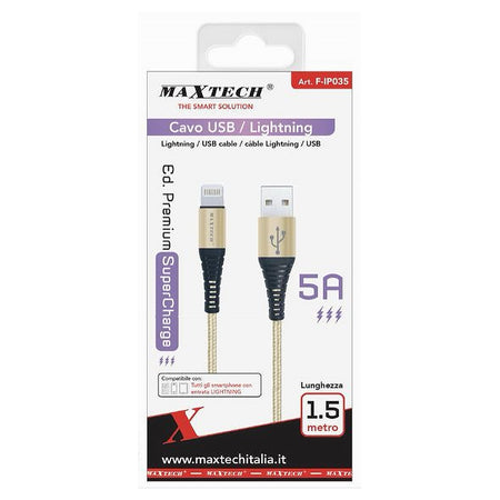 Cavo Per Trasmissione Dati Ricarica Usb/lightning 5a 1.5 Mt Super Carica F-ip035