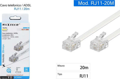 Cavo Prolunga Telefonico Connettore Rj11 20 Metri Modem Adsl Maxtech Rj11-20m Informatica e Videogiochi > Periferiche di rete > Cavi di Rete Trade Shop italia - Napoli, Commerciovirtuoso.it