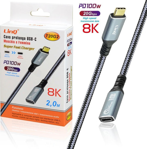 Cavo Prolunga Type-c Maschio-femmina 2mt Ricarica 100w Risoluzione 8k 20gbps T20g2 Elettronica/Informatica/Accessori/Adattatori/Adattatori USB a USB Trade Shop italia - Napoli, Commerciovirtuoso.it