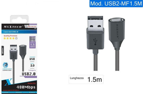 Cavo Prolunga Usb 2.0 Maschio A Femmina Pc Computer 1,5mt Maxtech Usb2.0-mf1.5m Informatica e Videogiochi > Accessori PC > Adattatori e Convertitori Trade Shop italia - Napoli, Commerciovirtuoso.it
