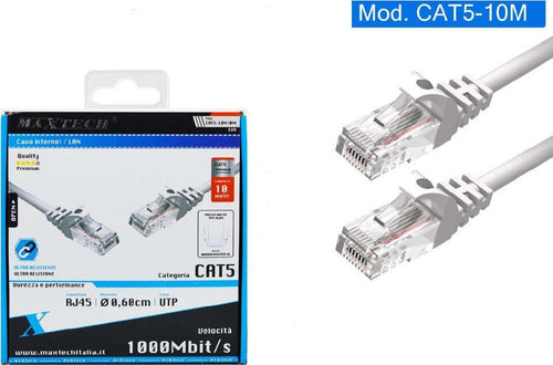 Cavo Rete Lan Internet 10 Mt Cat5 Rj45 Modem Router Computer Maxtech Cat5-lan10m Informatica e Videogiochi > Periferiche di rete > Cavi di Rete Trade Shop italia - Napoli, Commerciovirtuoso.it