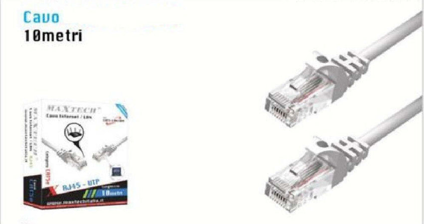 Cavo Rete Lan Internet 10 Mt Cat5 Rj45 Modem Router Computer Maxtech Cat5-lan10m Informatica e Videogiochi > Periferiche di rete > Cavi di Rete Trade Shop italia - Napoli, Commerciovirtuoso.it