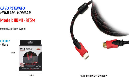 Cavo Retinato Hdmi-hdmi 5 Mt Metri 24k Versione Full Hd 1080p Maxtech Hdmi-rt5m Elettronica/Informatica/Accessori/Cavi e accessori/Cavi/Cavi HDMI Trade Shop italia - Napoli, Commerciovirtuoso.it