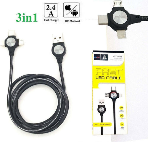 Cavo Ricarica Dati 3 In 1 Micro Usb Lightning Type C Smartphone 2.4a Fast Charge Cavi Smartphone Trade Shop italia - Napoli, Commerciovirtuoso.it