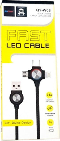 Cavo Ricarica Dati 3 In 1 Micro Usb Lightning Type C Smartphone 2.4a Fast Charge Cavi Smartphone Trade Shop italia - Napoli, Commerciovirtuoso.it