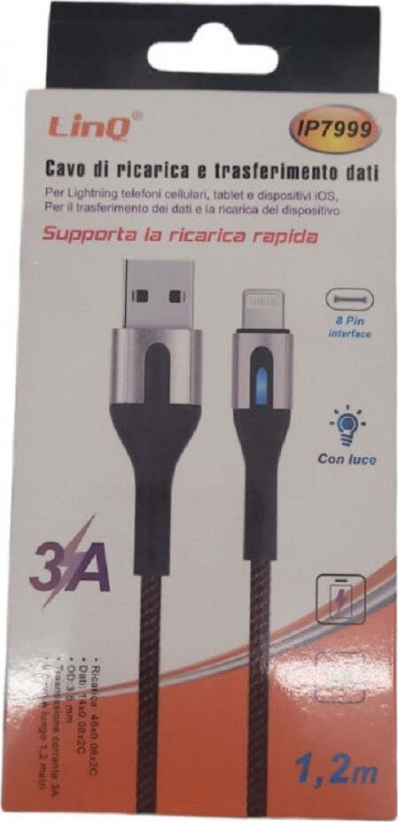 Cavo Ricarica Rapida Trasferimento Dati Usb Lightning Luminosa 3a 120 Cm Ip7999 Elettronica/Cellulari e accessori/Accessori/Cavi e adattatori/Cavi Lightning Trade Shop italia - Napoli, Commerciovirtuoso.it