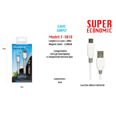 Cavo-Simply-Usb-Connettore-5pin-Per-Smarthphone-5volt---2100ma-1,0mt-Maxtech-F-s018