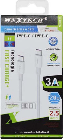 Cavo Trasferimento Dati Ricarica Veloce Type-c/type-c 3a 2.5mt F-tc023 Smartphone Elettronica e telefonia > Telefonia Fissa e Mobile > Accessori Smartphone > Cavi Smartphone Trade Shop italia - Napoli, Commerciovirtuoso.it