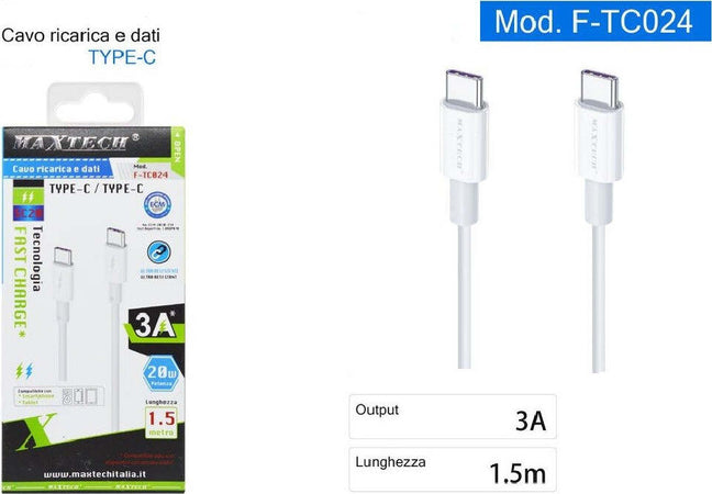 Cavo Type C A Type-c Dati E Ricarica Veloce Per Smartphone 1.5 Metri 3a F-tc024 Elettronica e telefonia > Telefonia Fissa e Mobile > Accessori Smartphone > Cavi Smartphone Trade Shop italia - Napoli, Commerciovirtuoso.it