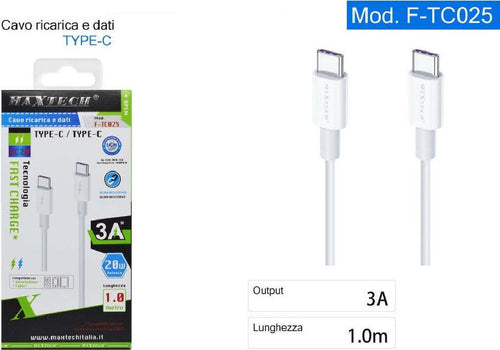 Cavo Type-c /type-c Ricarica Veloce 3a 1mt Trasferimento Dati Smartphone F-tc025 Elettronica e telefonia > Telefonia Fissa e Mobile > Accessori Smartphone > Cavi Smartphone Trade Shop italia - Napoli, Commerciovirtuoso.it