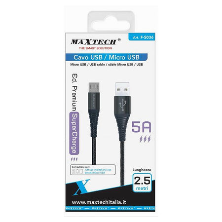 Cavo Usb A Micro Usb Trasferimento Dati Super Ricarica 5a 2.5mt Smartphone F-s036