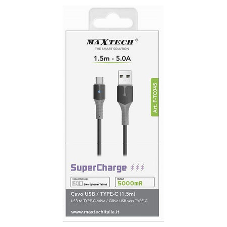 Cavo Usb A Type-c 1.5 Mt 5 A Supercharge Ricarica Dati Smartphone Tablet F-tc045