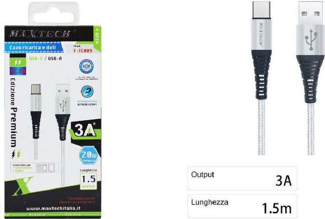 Cavo Usb A Type C Dati Ricarica Per Samsung Huawei 1.5 Metri 3a Maxtech F-tc009 Cavi Smartphone Trade Shop italia - Napoli, Commerciovirtuoso.it