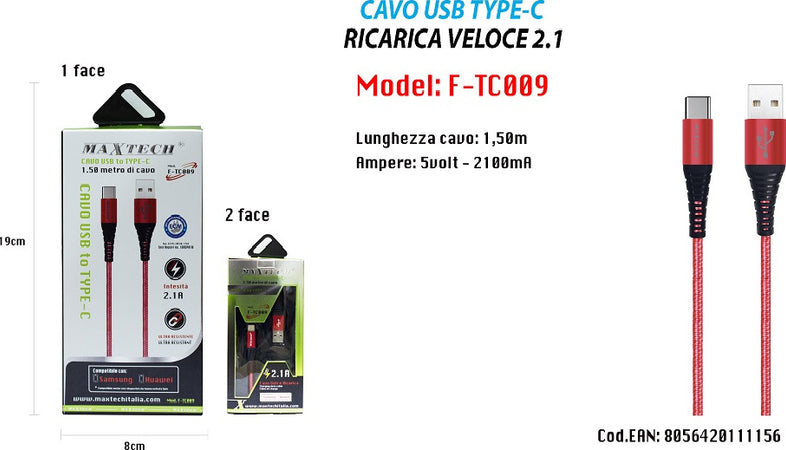 Cavo Usb A Type C Dati Ricarica Per Samsung Huawei 1.5 Metri 3a Maxtech F-tc009 Cavi Smartphone Trade Shop italia - Napoli, Commerciovirtuoso.it