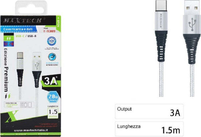 Cavo-Usb-A-Type-C-Dati-Ricarica-Per-Samsung-Huawei-1.5-Metri-3a-Maxtech-F-tc009