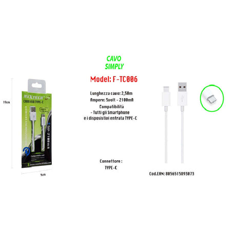 Cavo-Usb-Di-Ricarica-Sincronizzazione-Simply-2,50mt-Smartphone-5v-2100ma-Maxtech-F-tc006