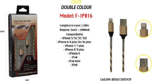Cavo Usb Double Colour Iphone Ipad Ipod 5volt - 2000ma 1,50 Mt Maxtech F-ip016 Cavi Smartphone Trade Shop italia - Napoli, Commerciovirtuoso.it