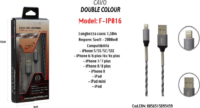 Cavo Usb Double Colour Iphone Ipad Ipod 5volt - 2000ma 1,50 Mt Maxtech F-ip016 Cavi Smartphone Trade Shop italia - Napoli, Commerciovirtuoso.it
