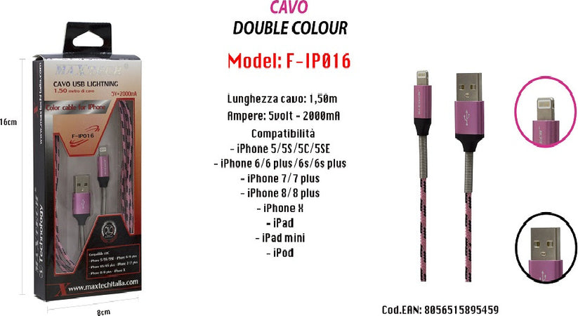 Cavo Usb Double Colour Iphone Ipad Ipod 5volt - 2000ma 1,50 Mt Maxtech F-ip016 Cavi Smartphone Trade Shop italia - Napoli, Commerciovirtuoso.it