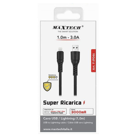 Cavo Usb Lightning 3a 1mt Super Ricarica Dati Resistente Iphone Ipad Ipod F-ip046