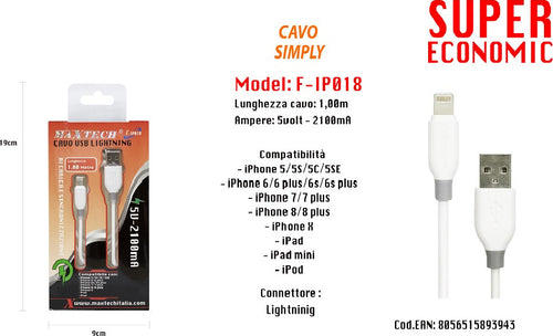 Cavo Usb Lightning Simply Compatibile Per Iphone Ipad Ipod 1mt Maxtech F-ip018 Cavi Smartphone Trade Shop italia - Napoli, Commerciovirtuoso.it