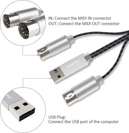 Cavo USB MIDI Asmuse per Registrazione Collegamento Tastiera a Computer