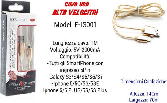 Cavo-Usb-Ricarica-Veloce-Iphone-Galaxy-5volt-2000ma-1,00mt-5-Pin-Maxtech-F-is001