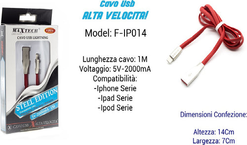 Cavo Usb Ricarica Veloce X Iphone Ipad Ipod 5volt - 2000ma 1mt Maxtech F-ip014 Elettronica/Cellulari e accessori/Accessori/Cavi e adattatori/Cavi USB Trade Shop italia - Napoli, Commerciovirtuoso.it