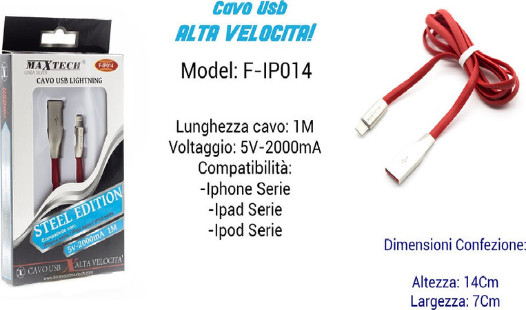 Cavo Usb Ricarica Veloce X Iphone Ipad Ipod 5volt - 2000ma 1mt Maxtech F-ip014 Elettronica/Cellulari e accessori/Accessori/Cavi e adattatori/Cavi USB Trade Shop italia - Napoli, Commerciovirtuoso.it