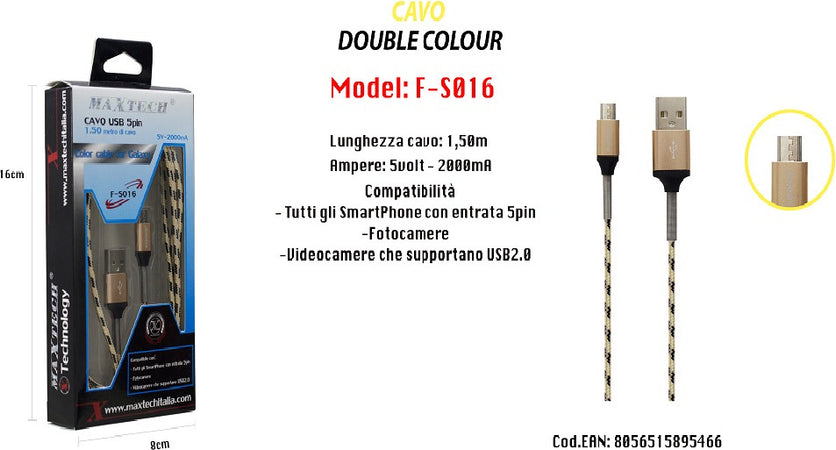 Cavo Usb Simply Colour X Smartphone Fotocamere 5volt - 2000ma 1,5mt Maxtech F-s016 Cavi Smartphone Trade Shop italia - Napoli, Commerciovirtuoso.it