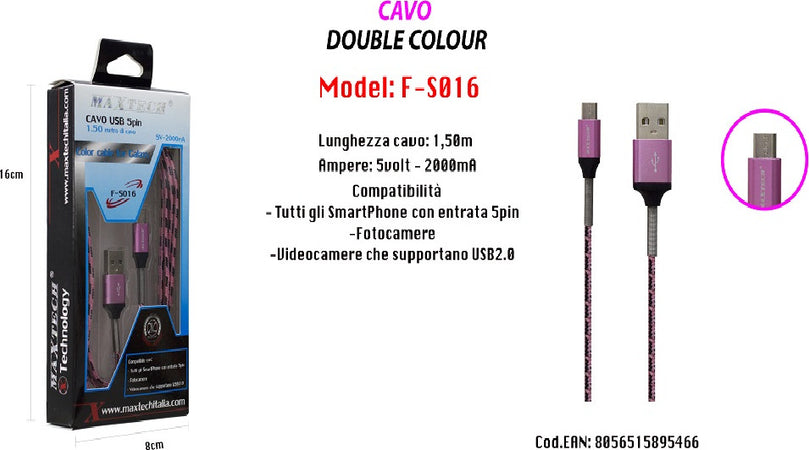 Cavo Usb Simply Colour X Smartphone Fotocamere 5volt - 2000ma 1,5mt Maxtech F-s016 Cavi Smartphone Trade Shop italia - Napoli, Commerciovirtuoso.it