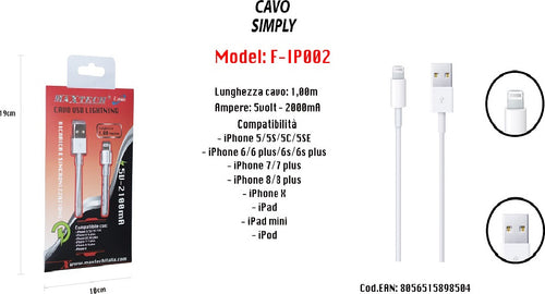 Cavo Usb Simply Ricarica Per Iphone Ipad Ipod 1 Mt 5volt-2000ma Maxtech F-ip002 Cavi Smartphone Trade Shop italia - Napoli, Commerciovirtuoso.it