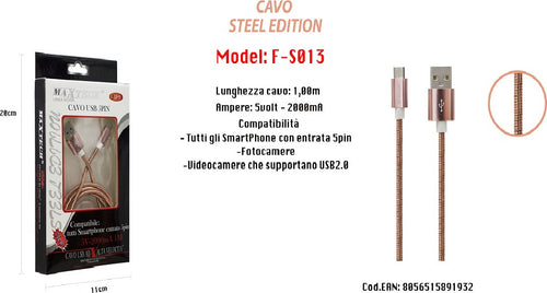 Cavo Usb Steel Edition X Smartphone 5 Pin 5volt - 2000ma 1,0 Mt Maxtech F-s013 Cavi Smartphone Trade Shop italia - Napoli, Commerciovirtuoso.it