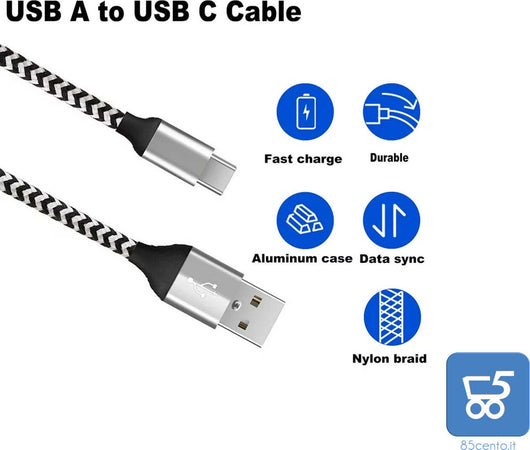 Cavo USB type-C 1Mt 2 Pezzi 3A Ricarica Rapida Nylon Intrecciato compatibile con gli smartphone tablet PC
